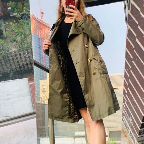 Baby Phat Double-Breasted Designer’s Trench Coat Camo Green Leopard Satin - Picture 13 of 16